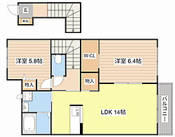 カナリーヒース 2階2LDKの間取り