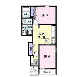 フロントパークこうかIII 1階2DKの間取り
