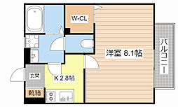 アーバンプロムナードII 2階1Kの間取り