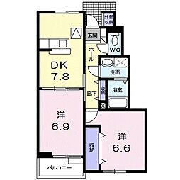 グレイス　ロマーヌI 1階2DKの間取り