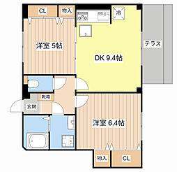 エスポアガーデン 2DKの間取図画像