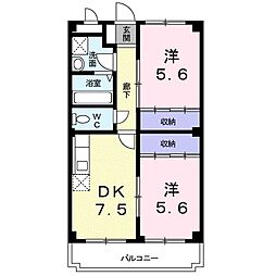 エスポアールホーク 2DKの間取図画像