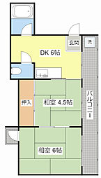 第2森野ビル 6階2DKの間取り
