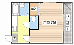 佃コーポII 2階1Kの間取り