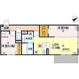 D-ROOM守山3丁目 102 1階2LDKの間取り