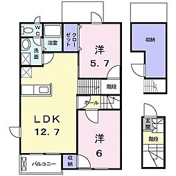 エヴァーグレイス 2階2LDKの間取り