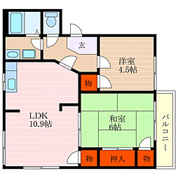 オークハイツ 2階2LDKの間取り
