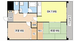 ルミエールII 4階2DKの間取り