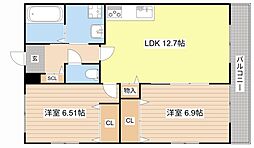 Premier ResidenceMITSUYA　I 2階2LDKの間取り