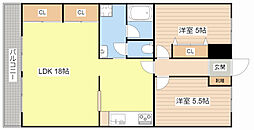 サンハイツ南志賀 2階2LDKの間取り
