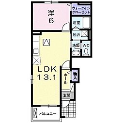 クレール聖徳C 1LDKの間取図画像