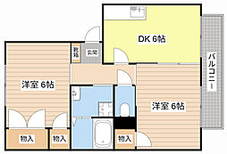 ツインハイツオークB 2DKの間取図画像