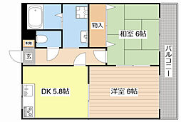アイビーコート祇園 2DKの間取図画像
