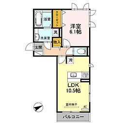 シャーロットミナクチA 1LDKの間取図画像