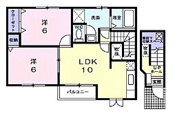 JR北陸本線 長浜駅 6kmの賃貸アパート 2階2LDKの間取り