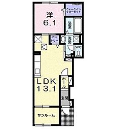 近江鉄道近江本線 五箇荘駅 徒歩13分の賃貸アパート 1階1LDKの間取り