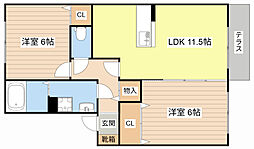 JR東海道・山陽本線 河瀬駅 徒歩15分の賃貸アパート 1階2LDKの間取り