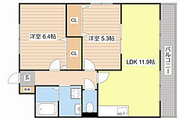 近江鉄道八日市線 八日市駅 徒歩31分の賃貸マンション 3階2LDKの間取り