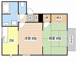JR北陸本線 長浜駅 徒歩24分の賃貸アパート 1階2DKの間取り