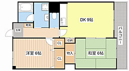JR東海道・山陽本線 野洲駅 徒歩20分の賃貸マンション 3階2DKの間取り