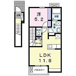 近江鉄道近江本線 水口駅 徒歩5分の賃貸アパート 2階1LDKの間取り