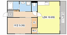JR草津線 手原駅 徒歩14分の賃貸アパート 2階1LDKの間取り