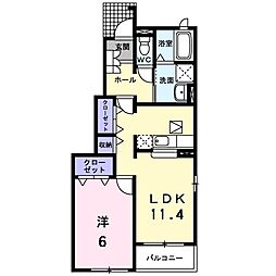 JR北陸本線 長浜駅 4.2kmの賃貸アパート 1階1LDKの間取り
