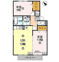 JR東海道・山陽本線 栗東駅 徒歩9分の賃貸アパート 2階2LDKの間取り