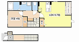 JR北陸本線 長浜駅 3.5kmの賃貸アパート 2階1LDKの間取り