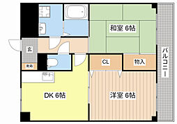 JR東海道・山陽本線 野洲駅 徒歩8分の賃貸マンション 2階2DKの間取り