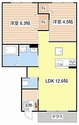 JR東海道・山陽本線 南彦根駅 徒歩15分の賃貸アパート 1階2LDKの間取り