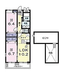 近江鉄道近江本線 彦根口駅 徒歩13分の賃貸アパート 3階2LDKの間取り