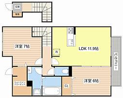JR湖西線 堅田駅 徒歩10分の賃貸アパート 2階2LDKの間取り