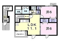JR北陸本線 高月駅 徒歩17分の賃貸アパート 2階2LDKの間取り