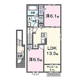 JR湖西線 新旭駅 徒歩15分の賃貸アパート 2階2LDKの間取り
