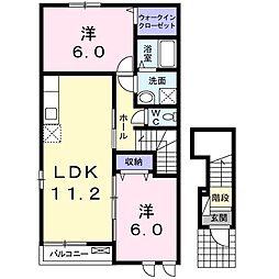 JR湖西線 唐崎駅 徒歩14分の賃貸アパート 2階2LDKの間取り