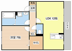 JR北陸本線 長浜駅 3.1kmの賃貸アパート 1階1LDKの間取り