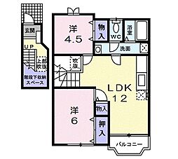近江鉄道近江本線 八日市駅 徒歩27分の賃貸アパート 2階2LDKの間取り
