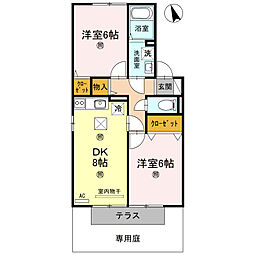 近江鉄道近江本線 水口城南駅 徒歩18分の賃貸アパート 1階2DKの間取り