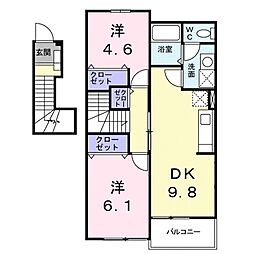 JR湖西線 和邇駅 徒歩7分の賃貸アパート 2階2DKの間取り