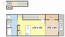 JR東海道・山陽本線 近江八幡駅 徒歩25分の賃貸アパート 2階1LDKの間取り