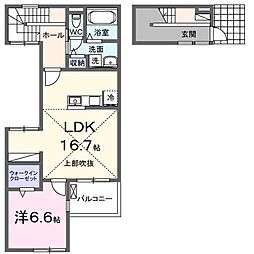 JR東海道・山陽本線 草津駅 徒歩21分の賃貸アパート 2階1LDKの間取り