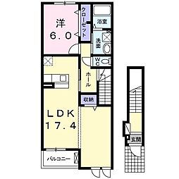 JR湖西線 安曇川駅 徒歩8分の賃貸アパート 2階1LDKの間取り