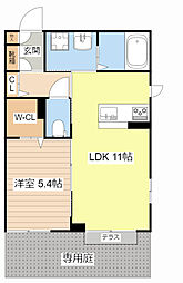 JR北陸本線 坂田駅 徒歩7分の賃貸アパート 1階1LDKの間取り