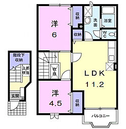 JR北陸本線 長浜駅 徒歩34分の賃貸アパート 2階2LDKの間取り