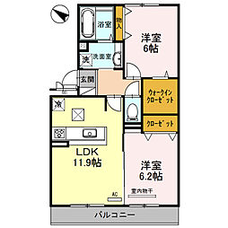 JR東海道・山陽本線 南彦根駅 徒歩15分の賃貸アパート 1階2LDKの間取り