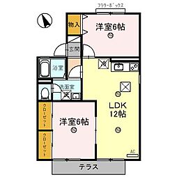 JR東海道・山陽本線 南彦根駅 徒歩13分の賃貸アパート 1階2LDKの間取り