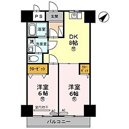 JR湖西線 近江今津駅 徒歩8分の賃貸マンション 6階2DKの間取り