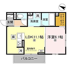 BRANSIA出町 1階1LDKの間取り