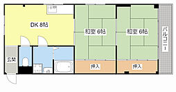 ハイツ岸田 2階2DKの間取り